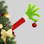 Tabletop Hand Figurine Plush Green Faux Fur Red Glove
