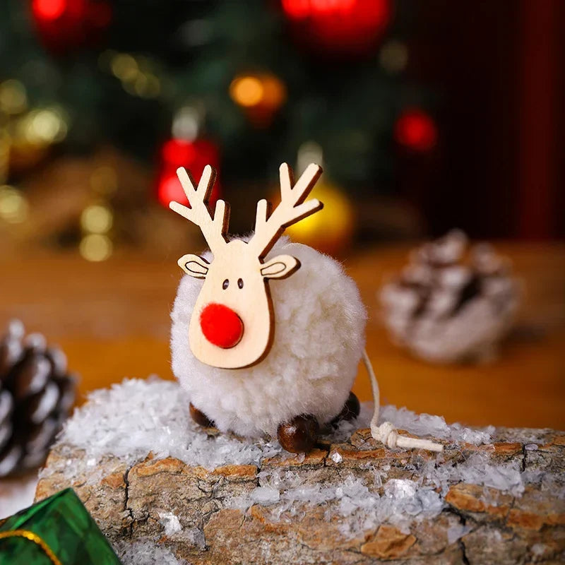 Tabletop Reindeer Figure Handcrafted Wood & Fabric