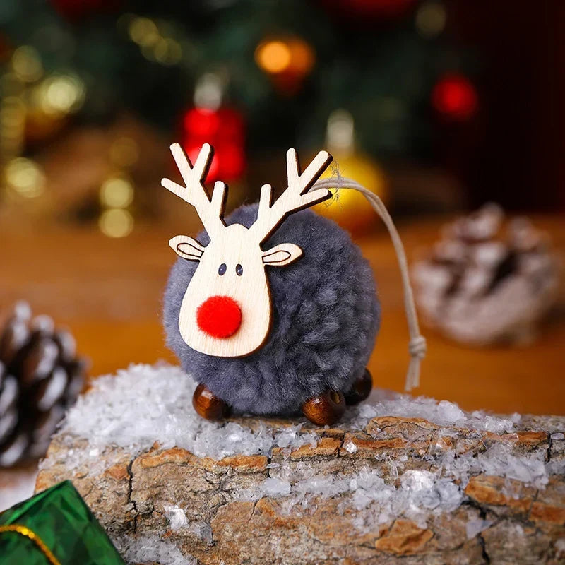 Tabletop Reindeer Figure Handcrafted Wood & Fabric