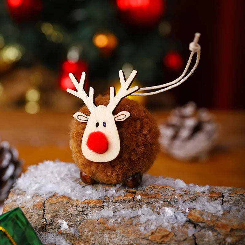 Tabletop Reindeer Figure Handcrafted Wood & Fabric