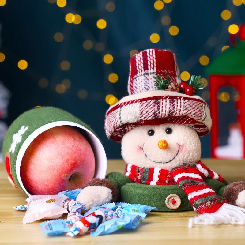 Tabletop Snowman Decoration Heart Pattern & Striped Scarf