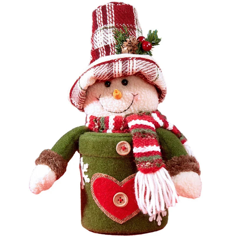 Tabletop Snowman Decoration Heart Pattern & Striped Scarf