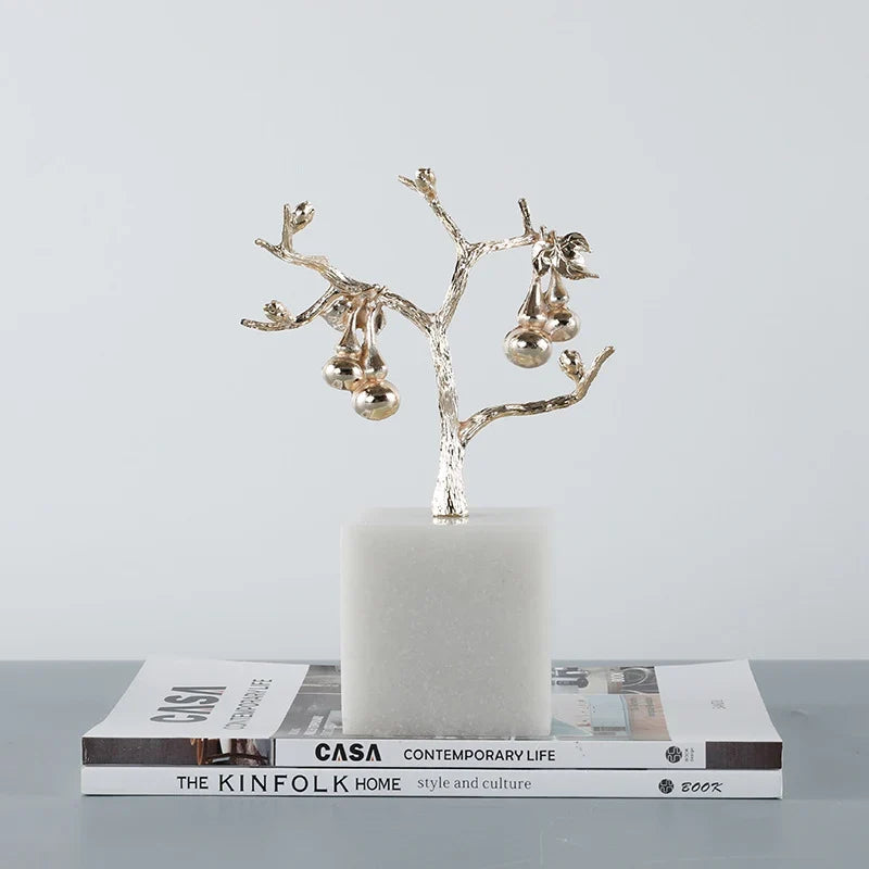 Tabletop Tree Sculpture Gold Finish & Silver Accents