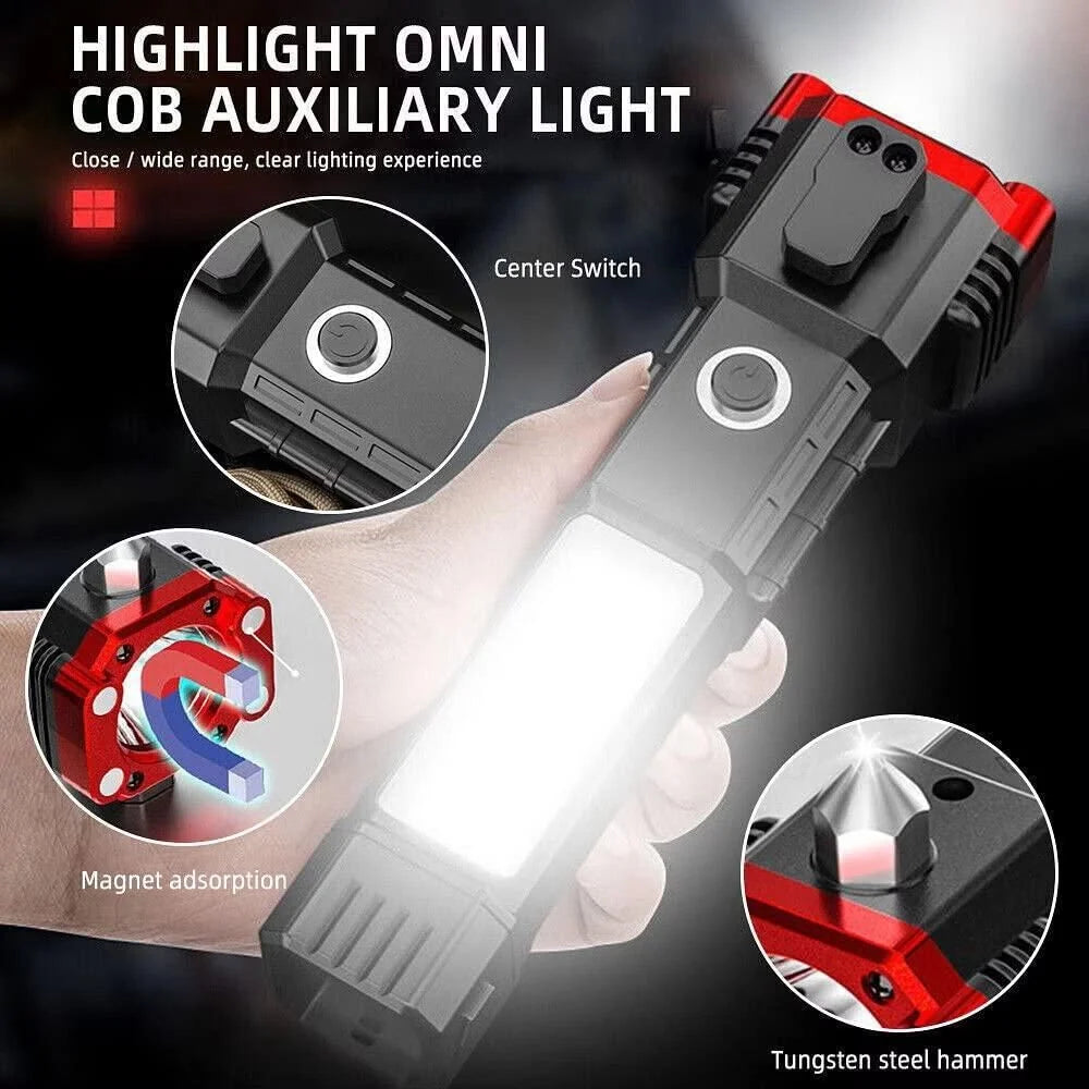 Tactical Flashlight 9000 Lumens Adjustable Focus USB Power Bank