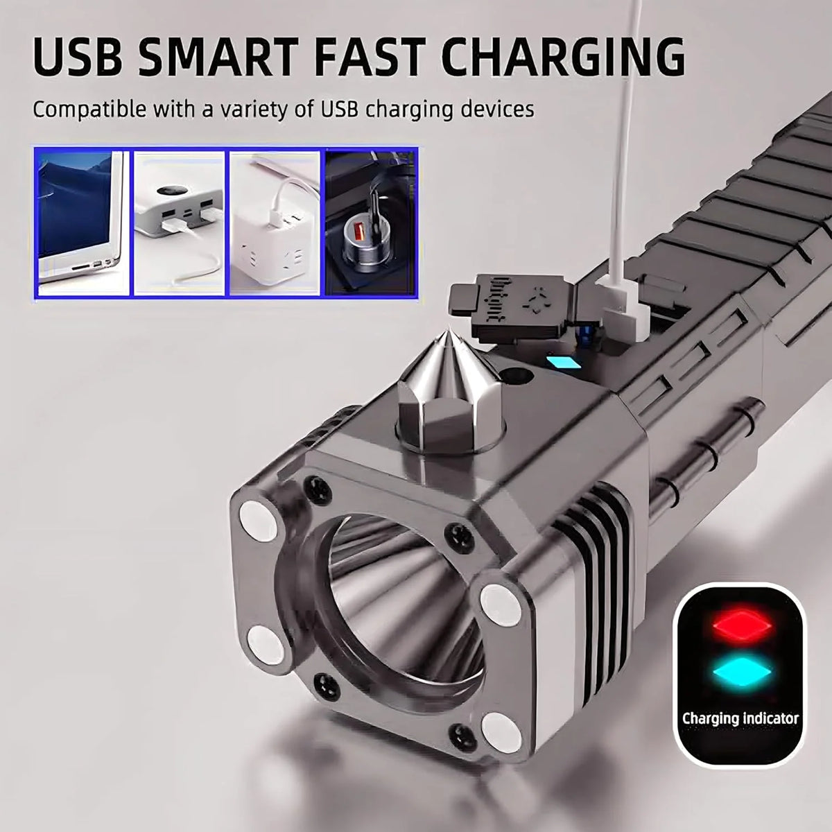 Tactical Flashlight 9000 Lumens Adjustable Focus USB Power Bank