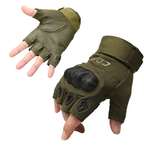 Tactical Gloves Half-Finger Reinforced Knuckles Microfiber
