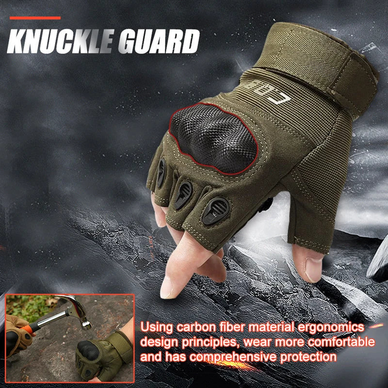 Tactical Gloves Half-Finger Reinforced Knuckles Microfiber