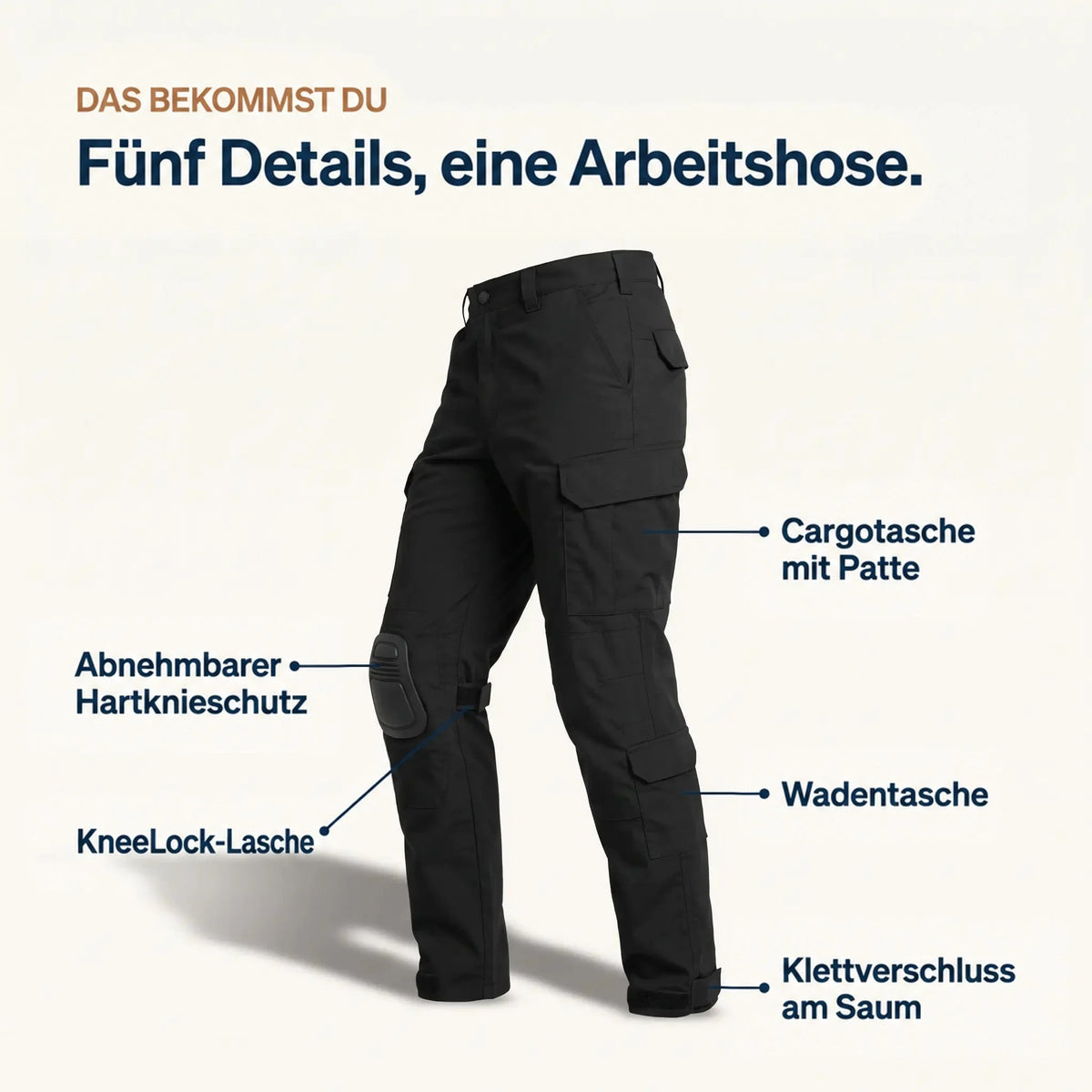 Tactical Work Pants 10 Pockets Reinforced Knees Removable Knee Pads