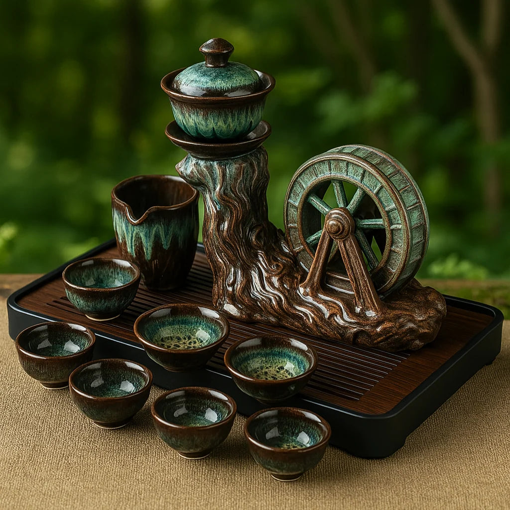 Tea Ceremony Set Porcelain Rotating Waterwheel Semi-Automatic Pour
