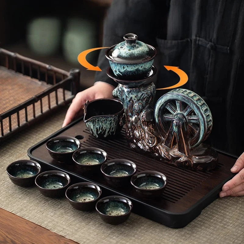 Tea Ceremony Set Porcelain Rotating Waterwheel Semi-Automatic Pour