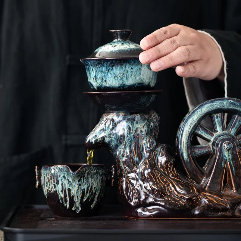 Tea Ceremony Set Porcelain Rotating Waterwheel Semi-Automatic Pour