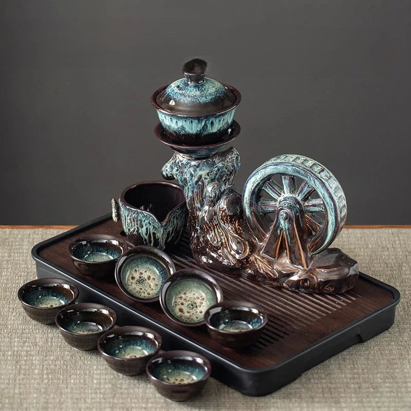 Tea Ceremony Set Porcelain Rotating Waterwheel Semi-Automatic Pour