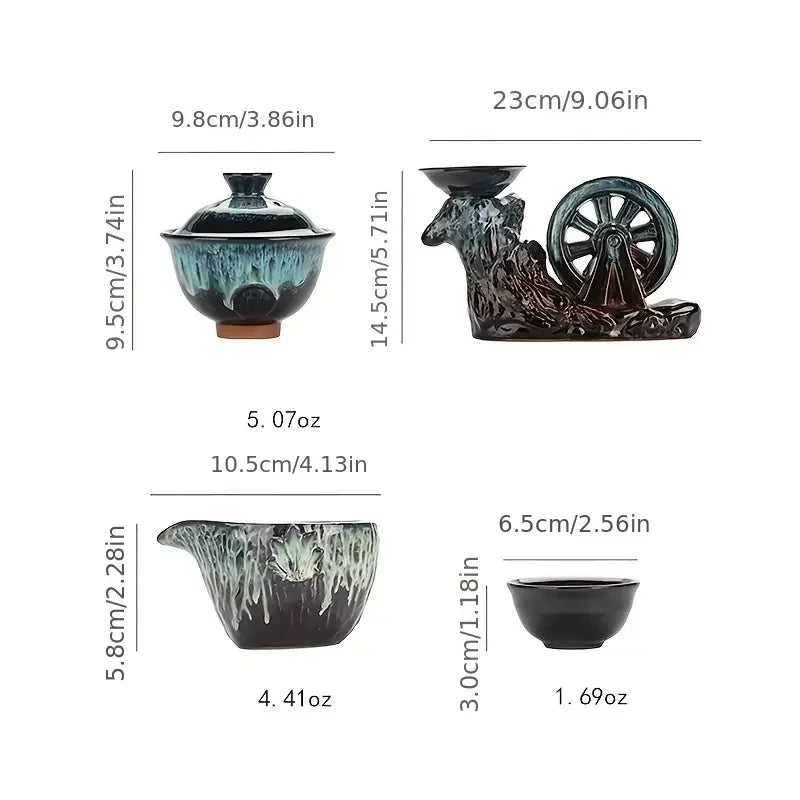 Tea Ceremony Set Porcelain Rotating Waterwheel Semi-Automatic Pour