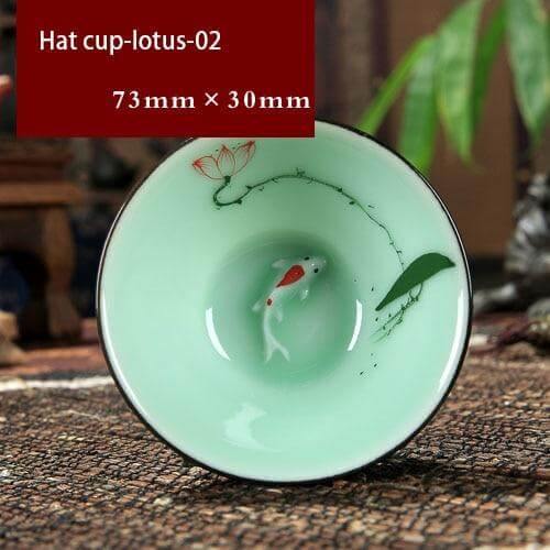 Tea Cup Hand-Painted Celadon Porcelain 2.4 Oz Capacity