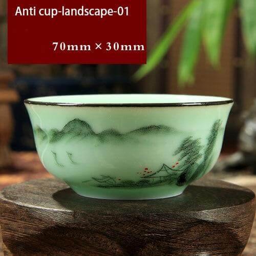 Tea Cup Hand-Painted Celadon Porcelain 2.4 Oz Capacity
