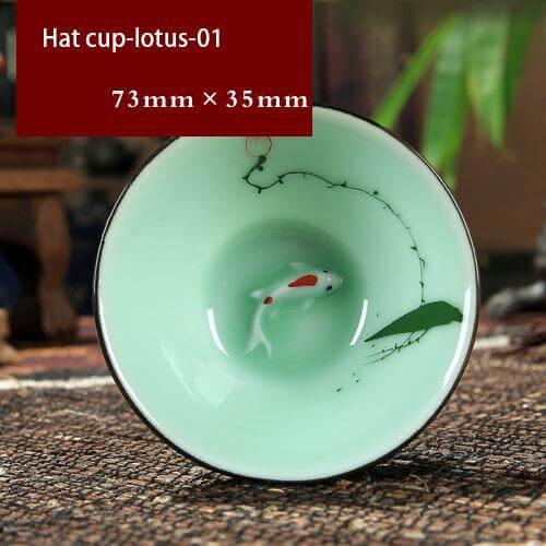 Tea Cup Hand-Painted Celadon Porcelain 2.4 Oz Capacity