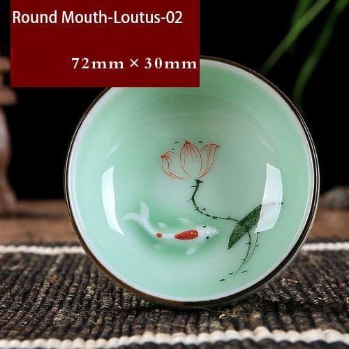 Tea Cup Hand-Painted Celadon Porcelain 2.4 Oz Capacity