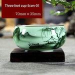 Tea Cup Hand-Painted Celadon Porcelain 2.4 Oz Capacity