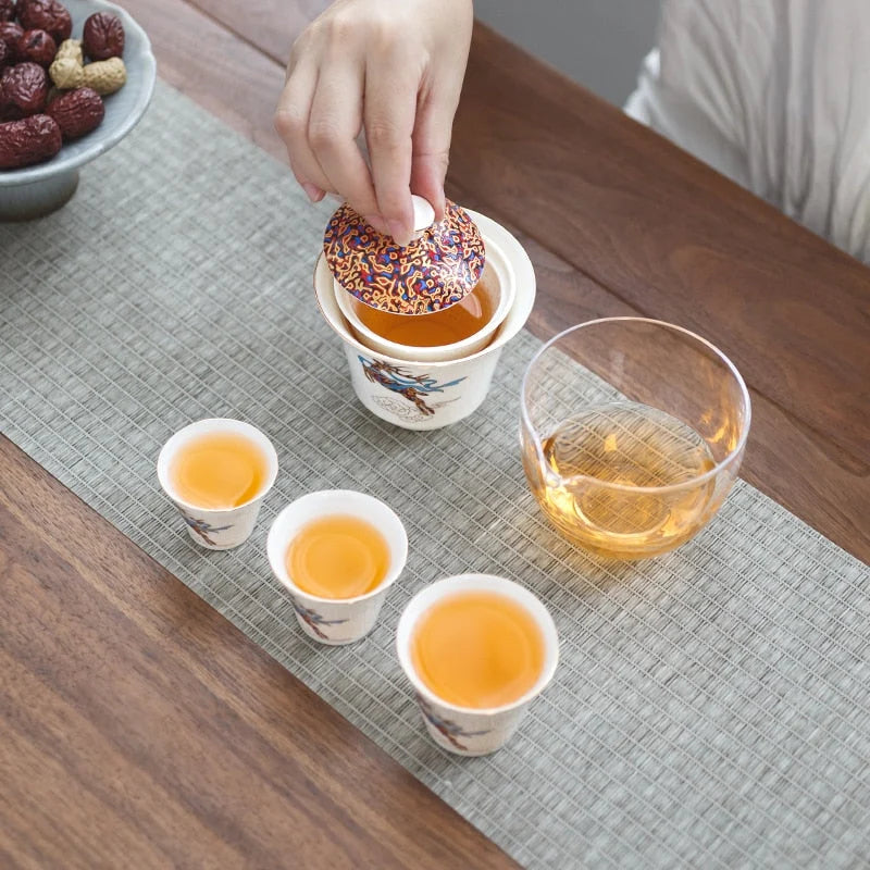 Tea Cup Set Japanese Winter Design Ceramic