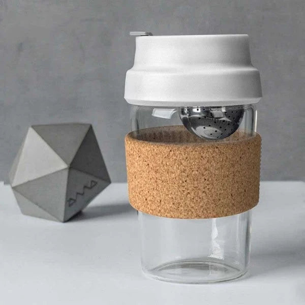 Tea Infuser Cup Magnetic Glass With Cork Holder