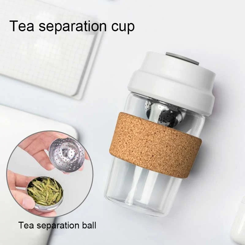 Tea Infuser Cup Magnetic Glass With Cork Holder