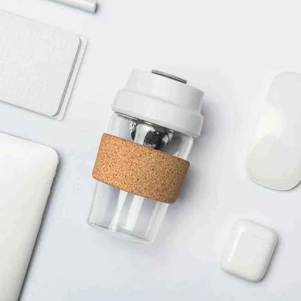 Tea Infuser Cup Magnetic Glass With Cork Holder