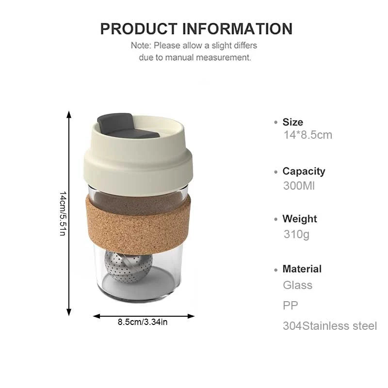 Tea Infuser Cup Magnetic Glass With Cork Holder