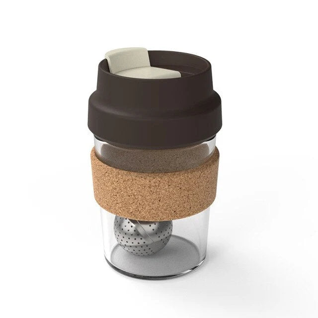 Tea Infuser Cup Magnetic Glass With Cork Holder