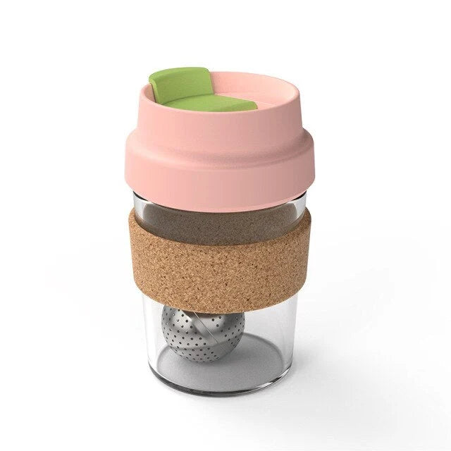 Tea Infuser Cup Magnetic Glass With Cork Holder