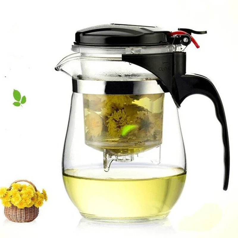 Tea Infuser Pitcher Heat-Resistant Glass Leak-Proof Lid