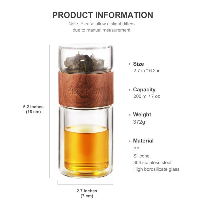 Tea Infuser Portable Borosilicate Glass Stainless Steel 200ml