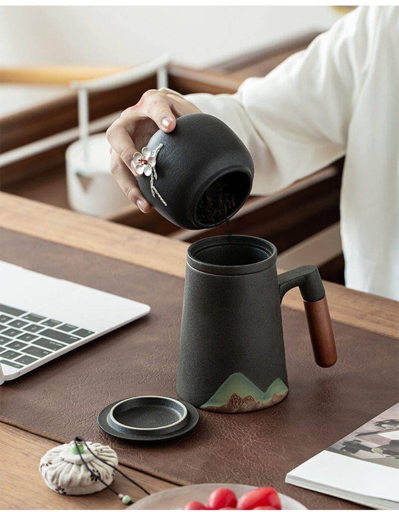 Tea Mug Ceramic Infuser & Lid 13.5 Oz