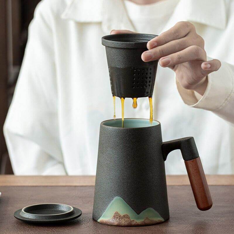 Tea Mug Ceramic Infuser & Lid 13.5 Oz