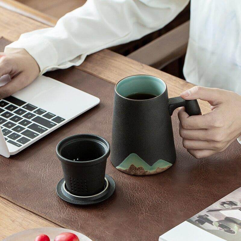 Tea Mug Ceramic Infuser & Lid 13.5 Oz