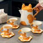 Tea Set Ceramic Cat Design Set of 5
