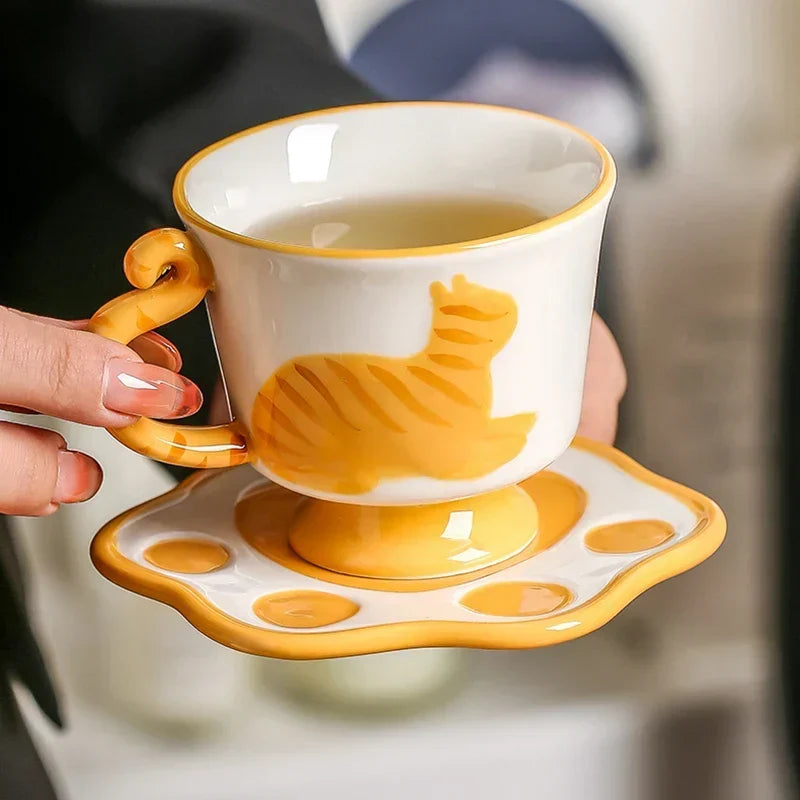 Tea Set Ceramic Cat Design Set of 5