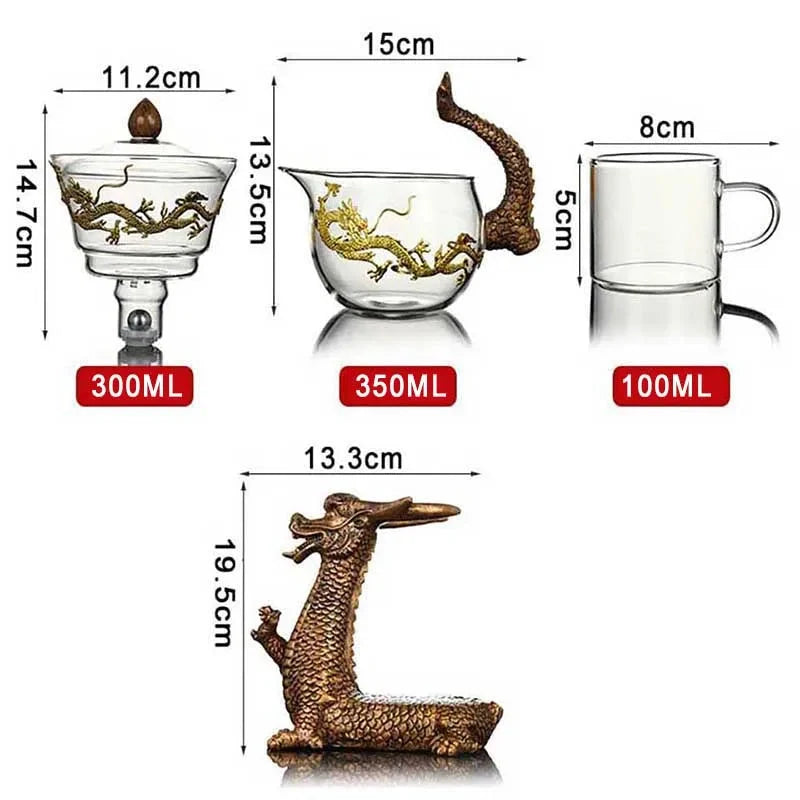 Tea Set Magnetic Levitation Glass Dragon Design