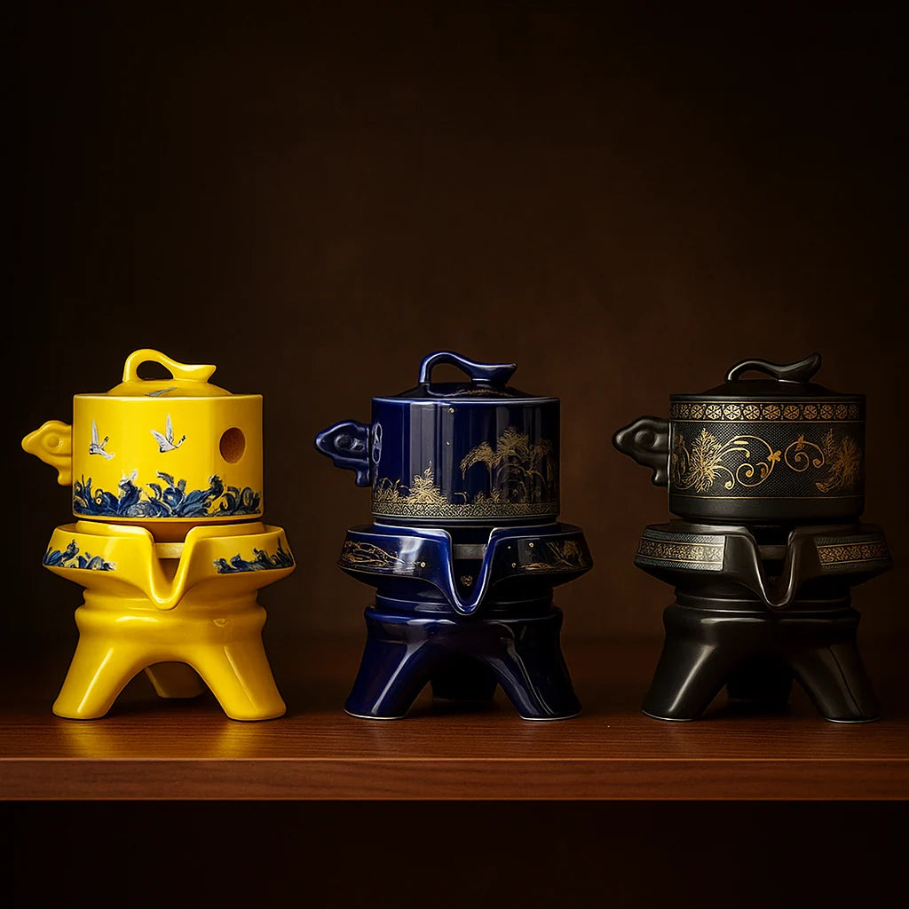 Tea Set Porcelain Golden Dragon Design With Filter Base & Fair Cup