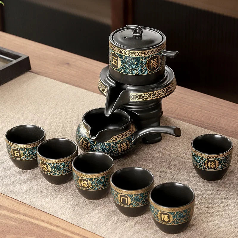 Tea Set Porcelain Golden Dragon Design With Filter Base & Fair Cup