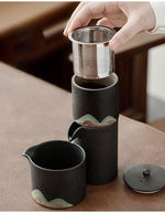 Tea Set Pottery Mountain Design Metal Filter Set of 5