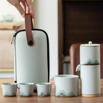 Tea Set Pottery Mountain Design Metal Filter Set of 5