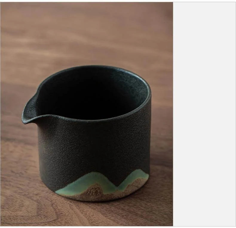 Tea Set Pottery Mountain Design Metal Filter Set of 5