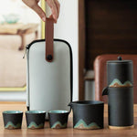 Tea Set Pottery Mountain Design Metal Filter Set of 5