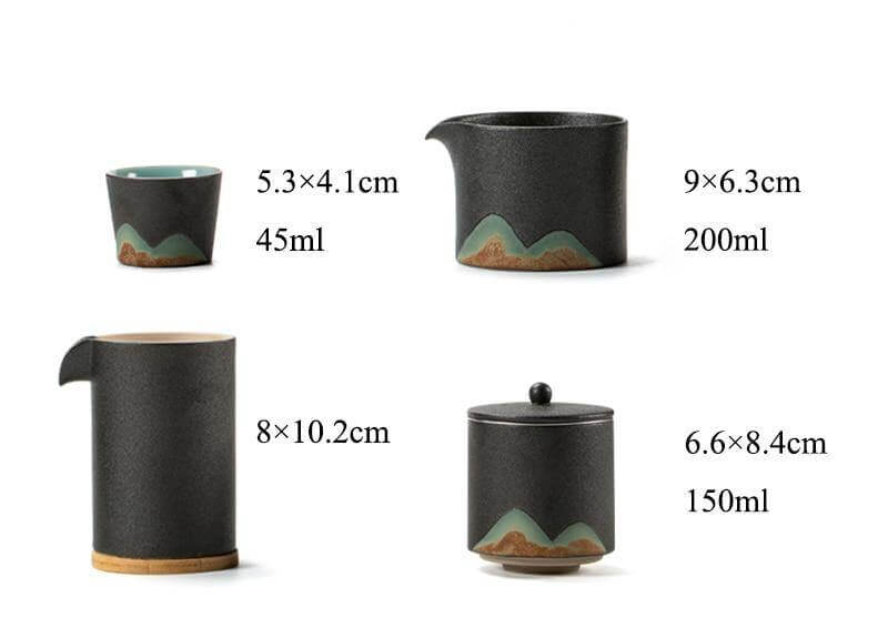 Tea Set Pottery Mountain Design Metal Filter Set of 5