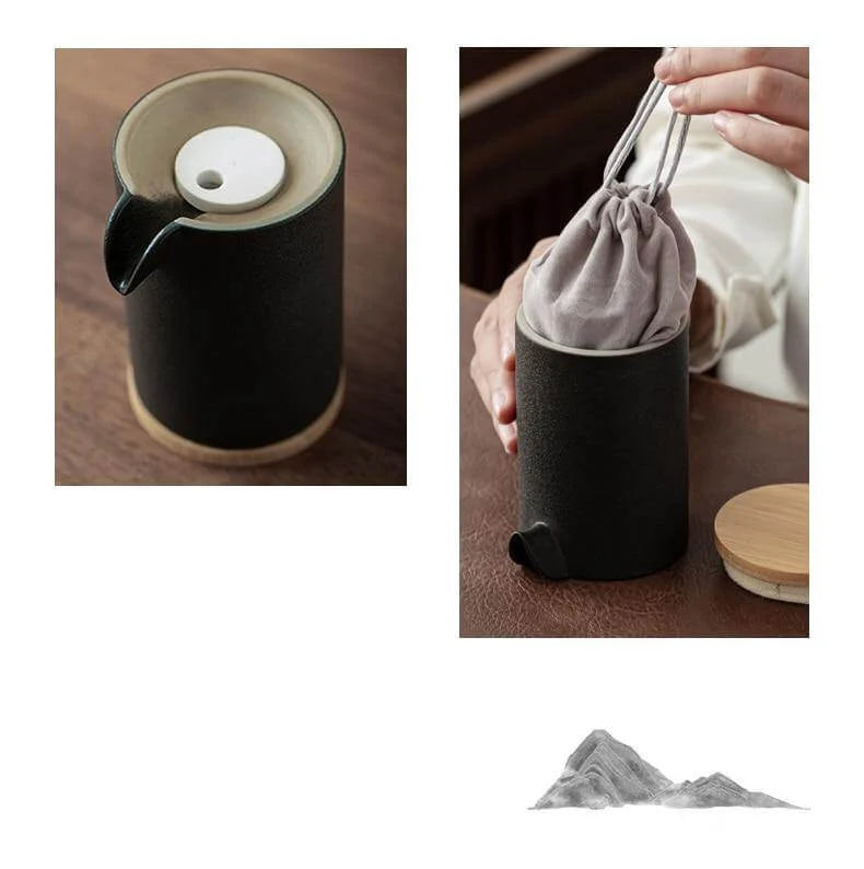 Tea Set Pottery Mountain Design Metal Filter Set of 5