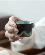Tea Set Pottery Mountain Design Metal Filter Set of 5