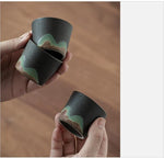 Tea Set Pottery Mountain Design Metal Filter Set of 5