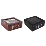 Tea Storage Box Wood 9 Compartments Dust-Protective Lid
