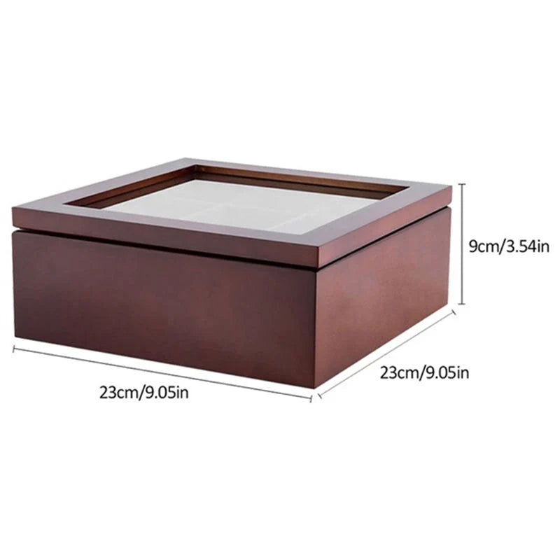 Tea Storage Box Wooden 9 Compartments Skylight Lid