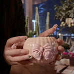 Teacup Ribbed Porcelain Pastel Bowknot 13.5 Oz